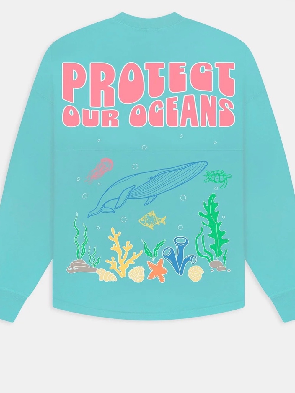 NWT Spirit Jersey Protect Our Oceans Teal Long Sleeve Oversized Pullover XL
